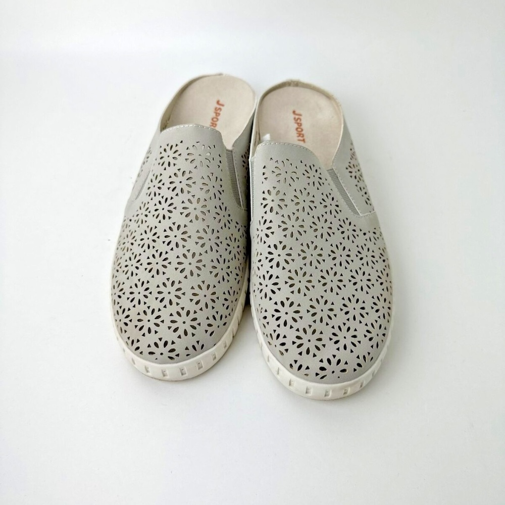 Jambu Tan and White Laser-Cut Mules